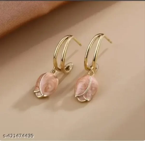 Chic Pink Enamel Tulip Hoop Earrings (E090)