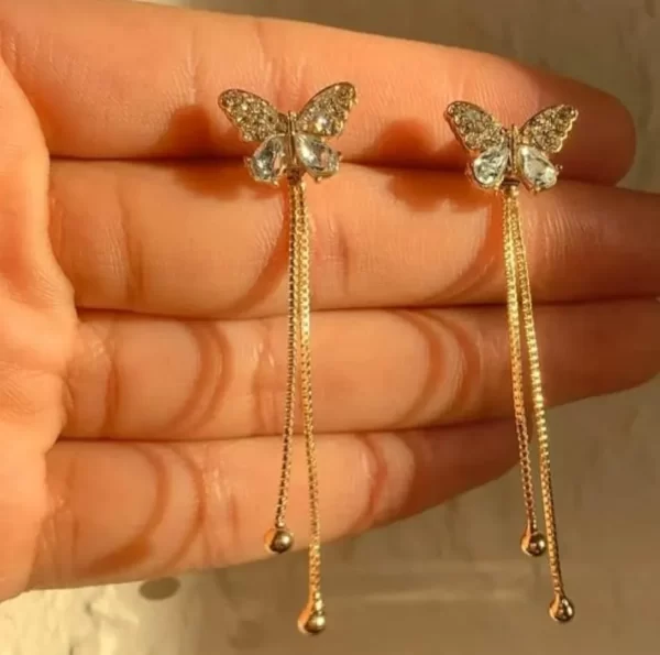 Butterfly Long Tassel Chain Dangle Earrings (E151)