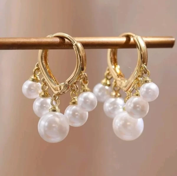 Swirls 'N Twirls - Golden Pearls Drop Earrings (E131)