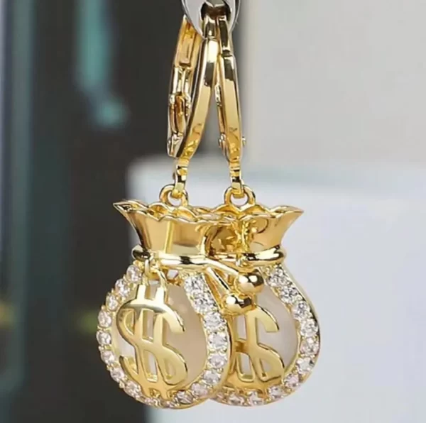 Lucky Dollar Sign Money Bag Hoop Earrings (E162)