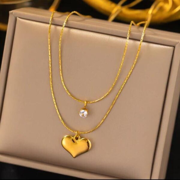 Crystal Heart Double Layered Necklace (N023)